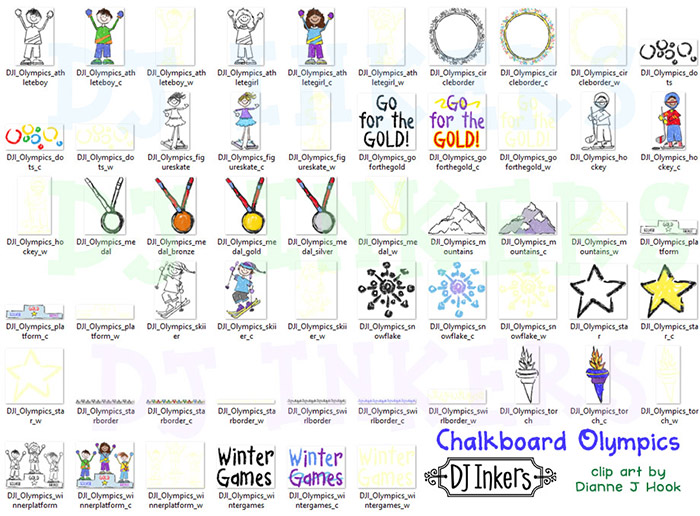 Winter Sports Chalk & Crayon Clip Art Download