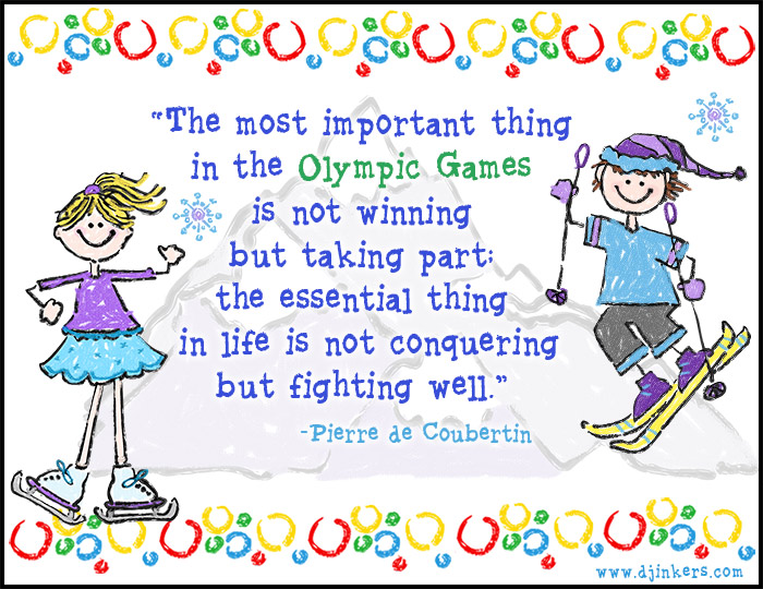 Olympics quote with winter sports clip art for kids and font by DJ Inkers