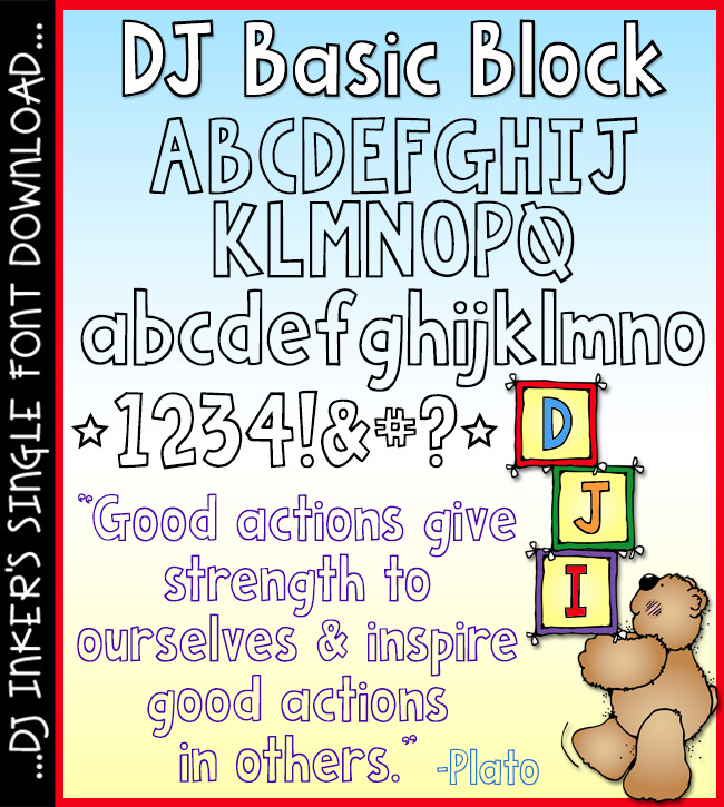 DJ Basic Block font is great for kids, school, posters and more