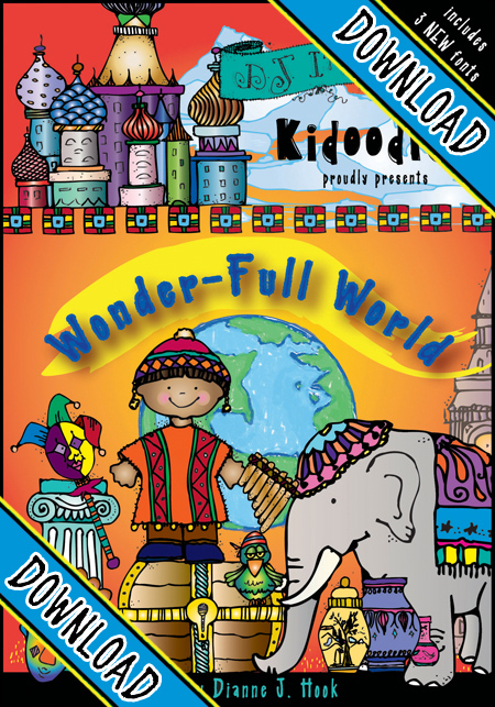 Inspiring clip art kid doodles for countries and cultures around our wonderful world -DJ Inkers