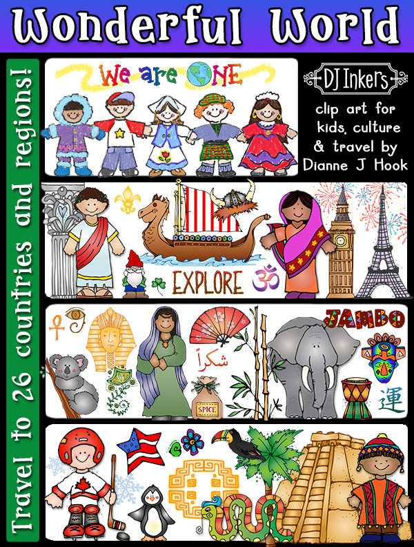 Clip art for country studies, travel, culture and kids around the world by DJ Inkers