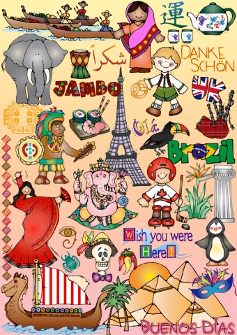 Cute kids clip art for world studies, travel, culture & diversity around the world - DJ Inkers