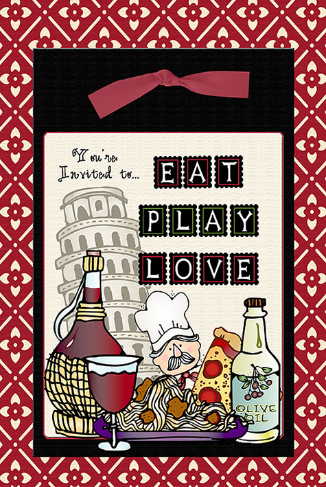 Eat Play Love Italian dinner invitation with art by DJ Inkers