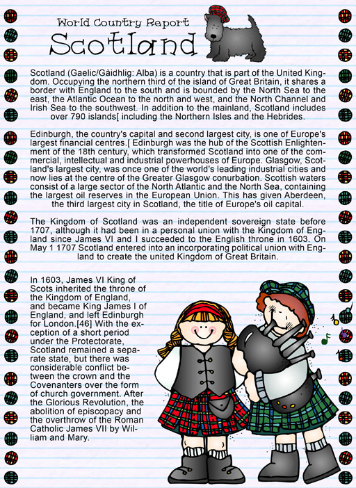 Scotland country report with clip art for kids by DJ Inkers