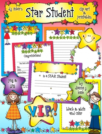 Star student clip art, printables and certificate by DJ Inkers
