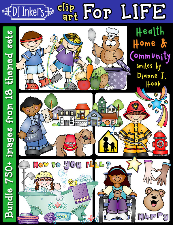 Kids clip art for health, life, family and community by DJ Inkers