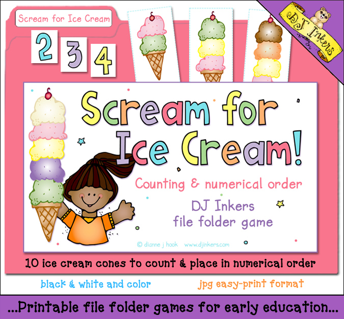 Printable file folder game for counting 1-10 and numerical order by DJ Inkers