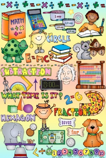 Cute math and numbers clip art for kids and teachers - counting, measurement, shapes, time and more