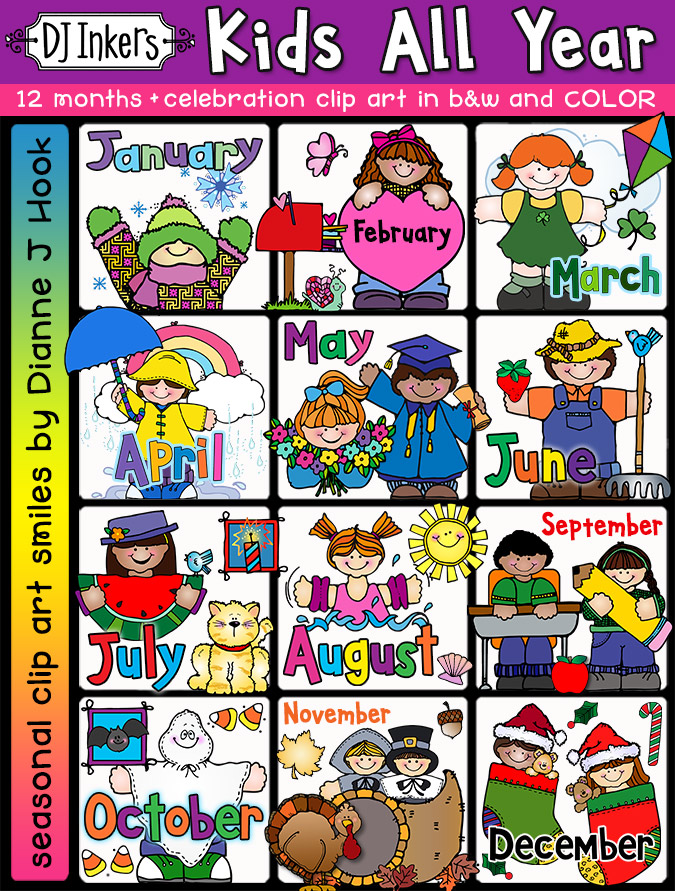 Kids All Year - 12 Month Clip Art Collection by DJ Inkers