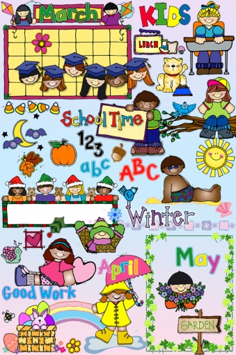 Monthly clip art for kids, teachers, calendars and classrooms by DJ Inkers