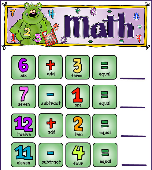 Kids math worksheet sample made with DJ Inkers clip art