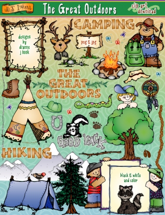 Clip art for camping and hiking in the great outdoors by DJ Inkers