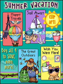 Summer Vacation Clip Art Collection - 4 Download Bundle