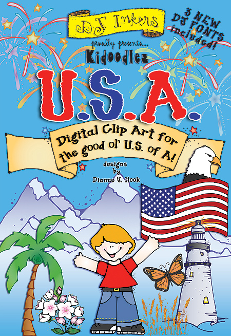 USA Clip Art Kid Doodles - 50 Nifty State Symbols Collection