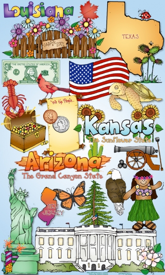 Kid Doodles USA - 50 Nifty State Symbols Clip Art Collection