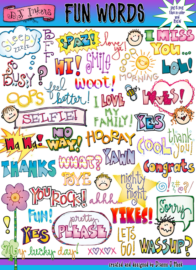 Clip art words and sayings for FUN with friends created by DJ Inkers