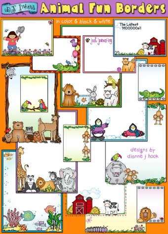 Animal clip art borders for fun and easy projects by DJ Inkers