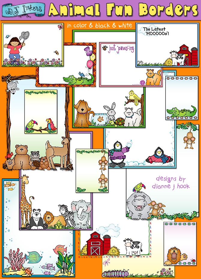 Animal clip art borders for fun and easy projects by DJ Inkers