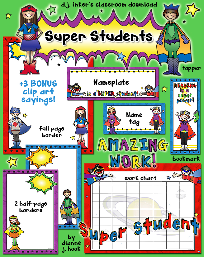 Super Students Classroom Theme Borders & Printables