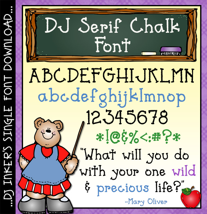 Chalk up a smile with this fun serif font for teachers and kids by DJ Inkers