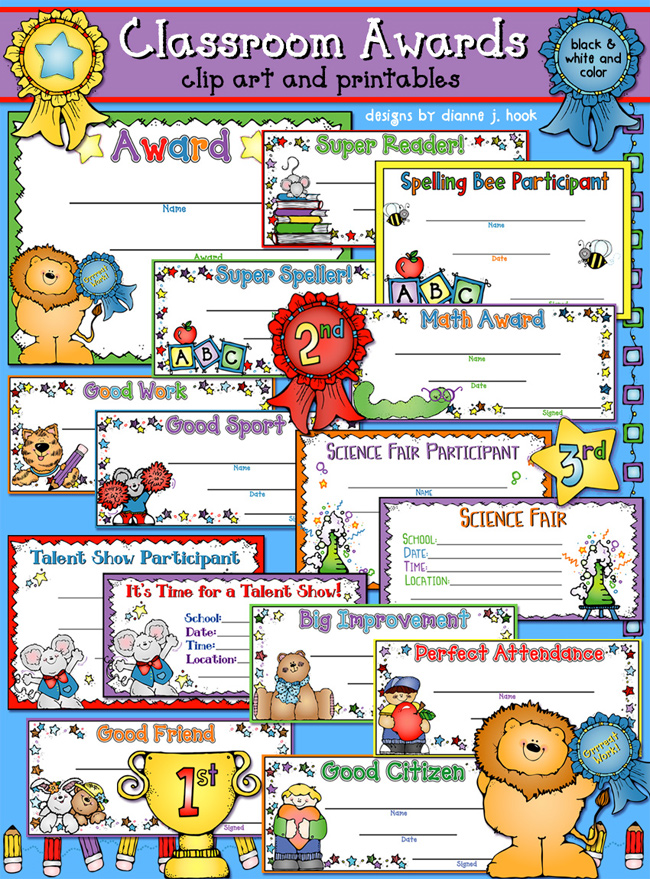 Award certificates, clip art, printables and reminders for teachers and schools by DJ Inkers