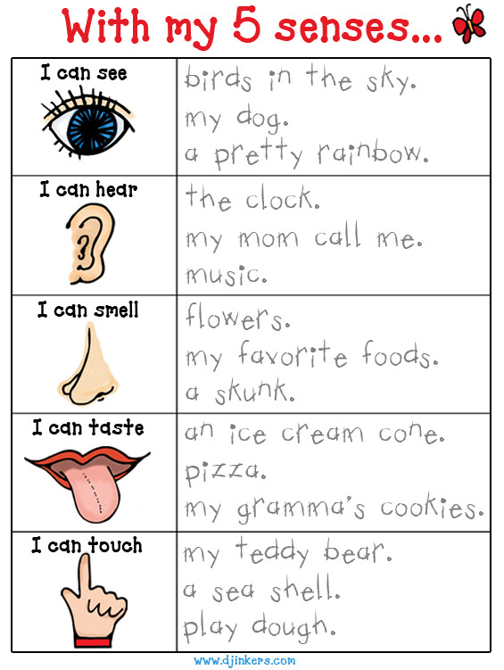 Five Senses worksheet made with DJ Inkers clip art