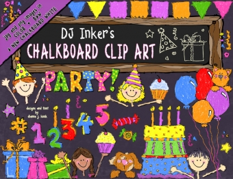 Party kids clip art in a fun chalkboard style by DJ Inkers