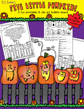 Five Little Pumpkins - Mini Bulletin Board, Clip Art & Printable Activities
