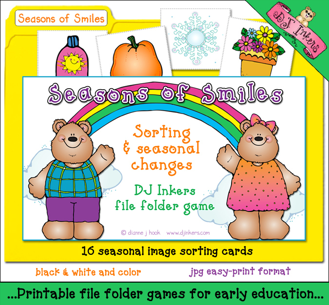 Teach kids about the seasons with this cute printable file folder game by DJ Inkers