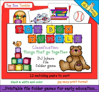 Printable file folder game for kids - matching and classification learning - DJ Inkers