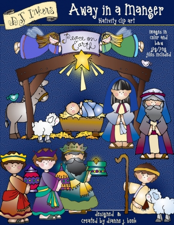 Away in a Manger - baby Jesus nativity clip art for Christmas by DJ Inkers