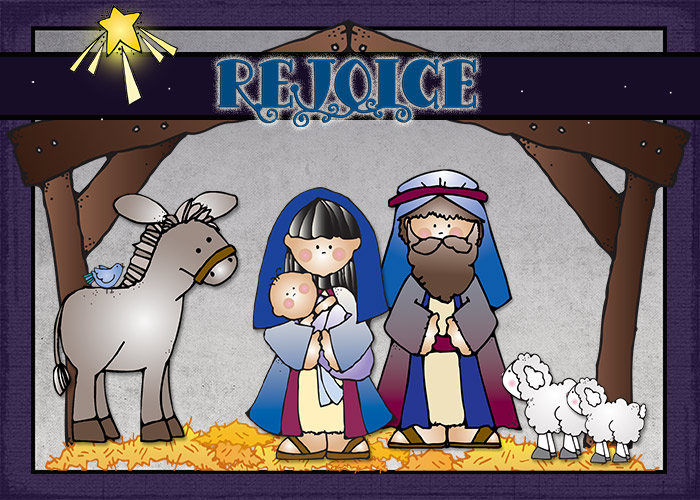 Rejoice in the reason for the season. Made with Away in a Manger Nativity clip art -DJ Inkers