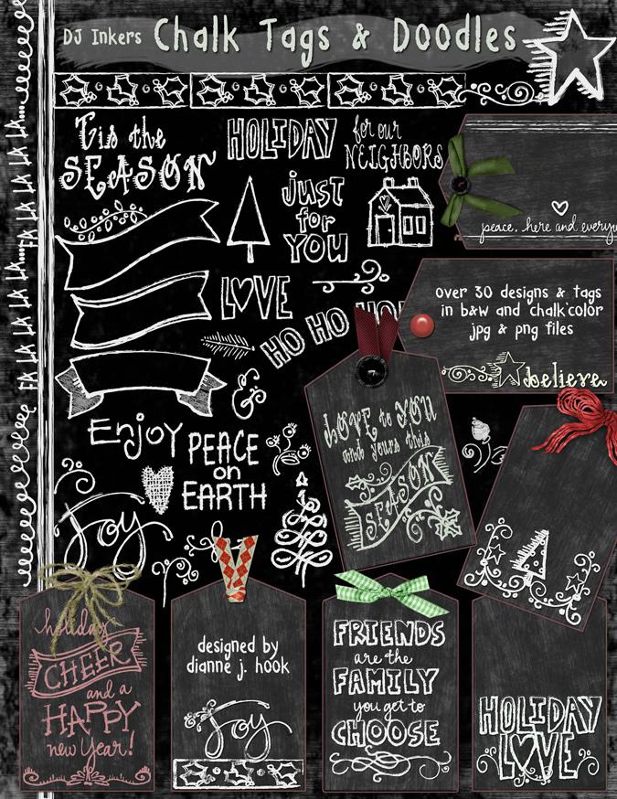 Chalk Tags and Holiday Doodles Clip Art Download