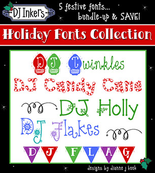 DJ Holiday Fonts Collection - 5 Festive Fonts Bundle
