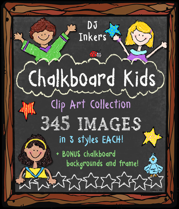 Chalkboard Kids and Crayon Clip Art collection by DJ Inkers