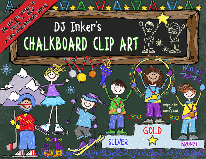 Chalk & Crayon Kids Clip Art Collection - 14 Download Bundle