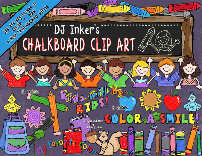 Chalk & Crayon Kids Clip Art Collection - 14 Download Bundle