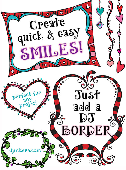 Great clip art borders and frames for love, hearts and Valentines by DJ Inkers