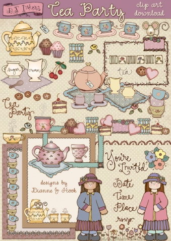 Sweet Tea Party Clip Art, Borders & Printables by DJ Inkers
