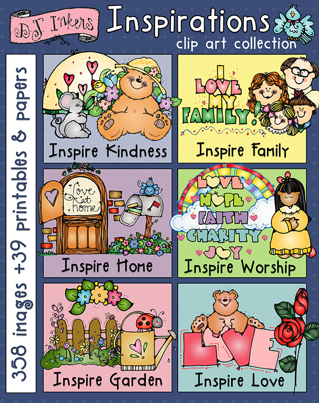 Inspirational clip art, borders and ideas to create smiles for home, church and crafting by DJ Inkers