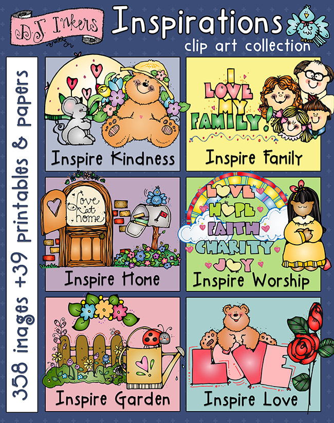Inspirational clip art, borders and ideas to create smiles for home, church and crafting by DJ Inkers
