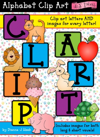 Clip art & letter blocks for teaching the alphabet and beginning sounds by DJ Inkers