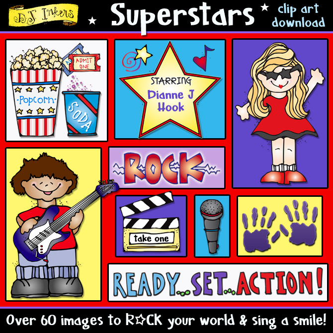 Fun Music and Movie Star clip art for kids by DJ Inkers