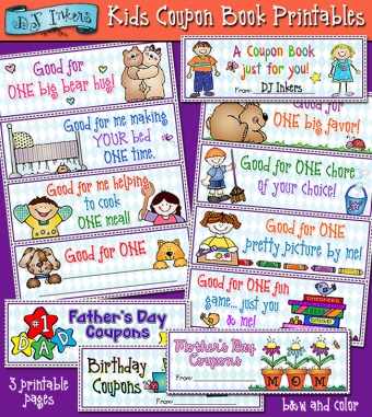 Printable coupons for kids to give to parents & friends for birthdays, mother's day or just for fun -DJ Inkers