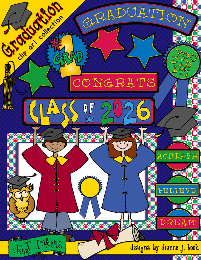 Whimsical Graduation clip art by DJ Inkers