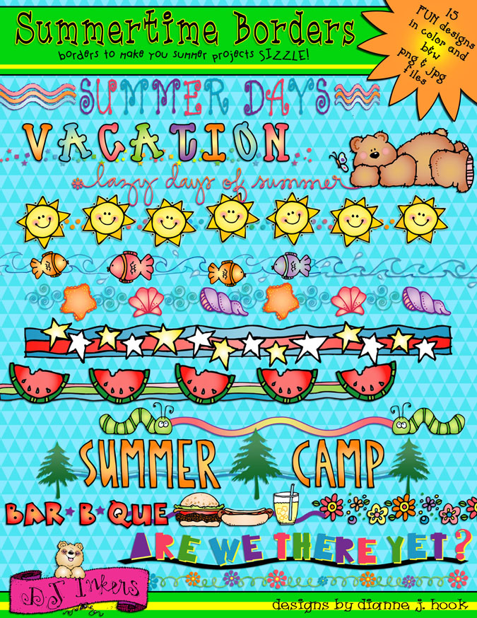 Cute clip art borders for summer fun by DJ Inkers