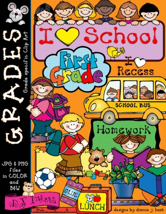 Cute first grade clip art for teachers and smiles at school by DJ Inkers