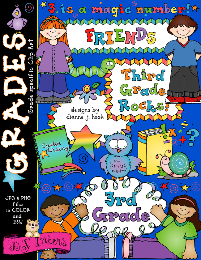 Cute third grade clip art for teachers and smiles for kids by DJ Inkers