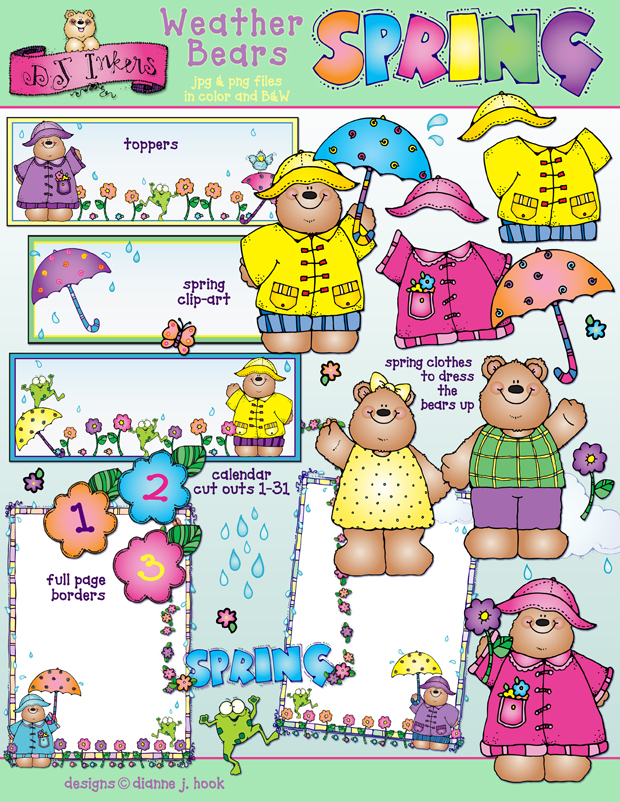Weather Bears & Seasons Clip Art Collection - 6 Download Bundle