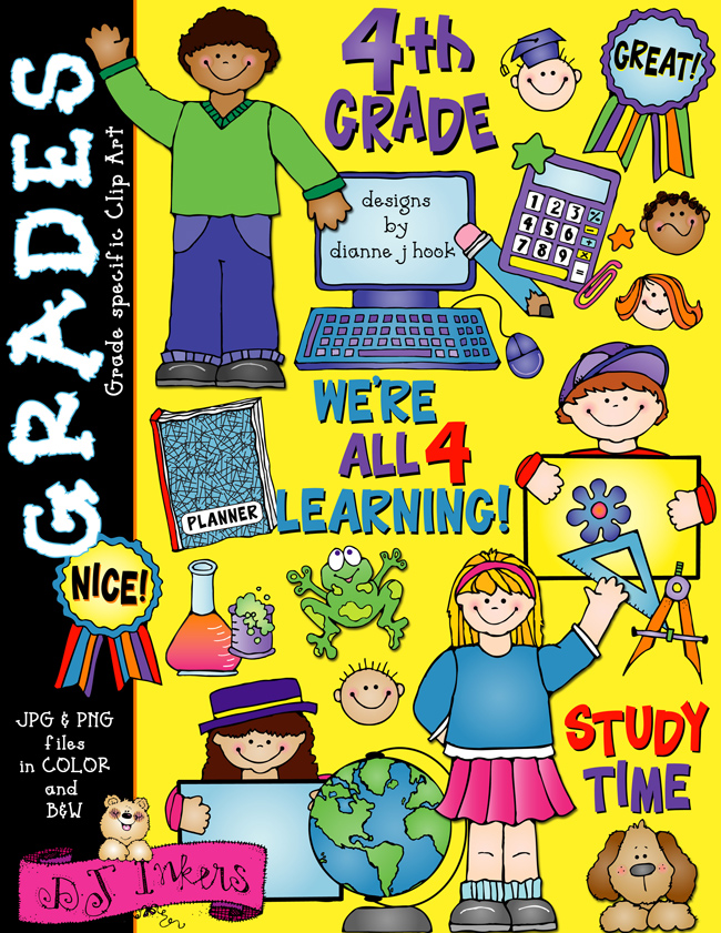 Cute fourth grade clip art for teachers and creating learning fun by DJ Inkers